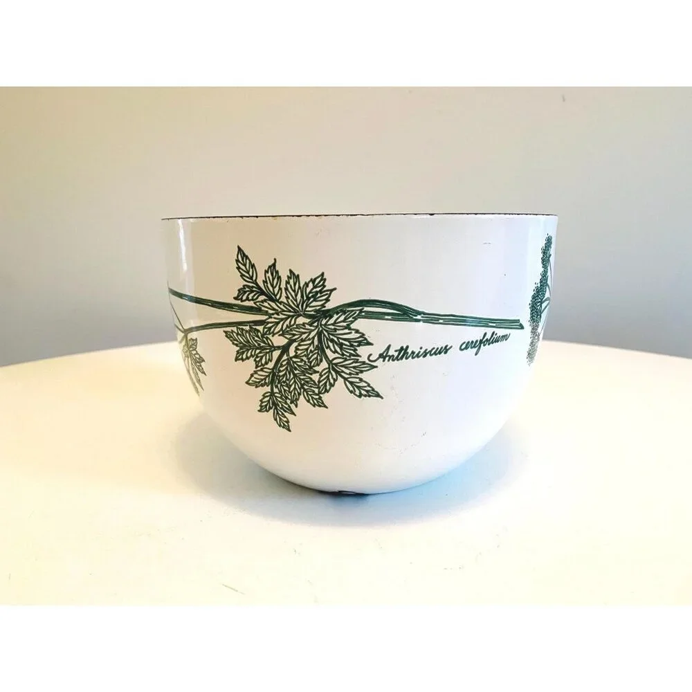 Vtg Arabia Finland Botanical White Enamel Bowl Kaj Franck Anthriscus Cerefolium